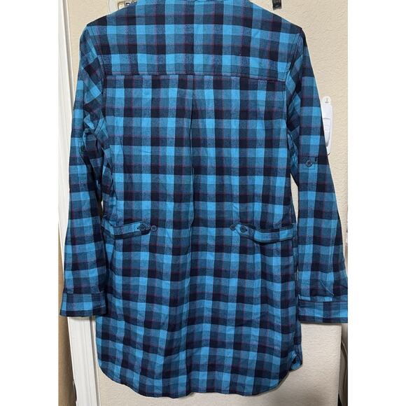 Stillwater Supply Co Flannel Plaid Jacket shacket turquoise sz S Long Tunic - Picture 6 of 8